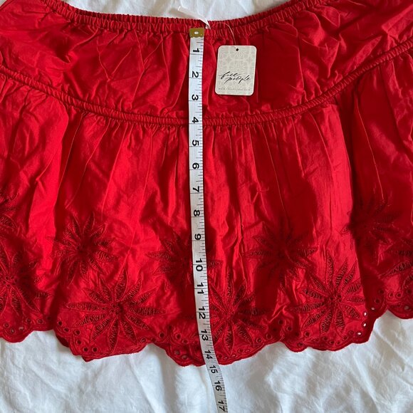 Free People Red skirt Wildest Dream Eyelet Embroidery Miniskirt Sz L New - Picture 7 of 8